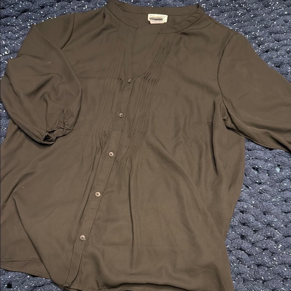 Blair Black 3/4 Sleeve Button Down Shirt with Mandarin Collar